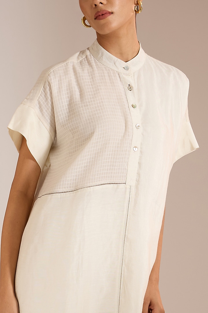 Ecru White Linen Silk A-Line Top by Urvashi Kaur at Pernia's Pop Up Shop