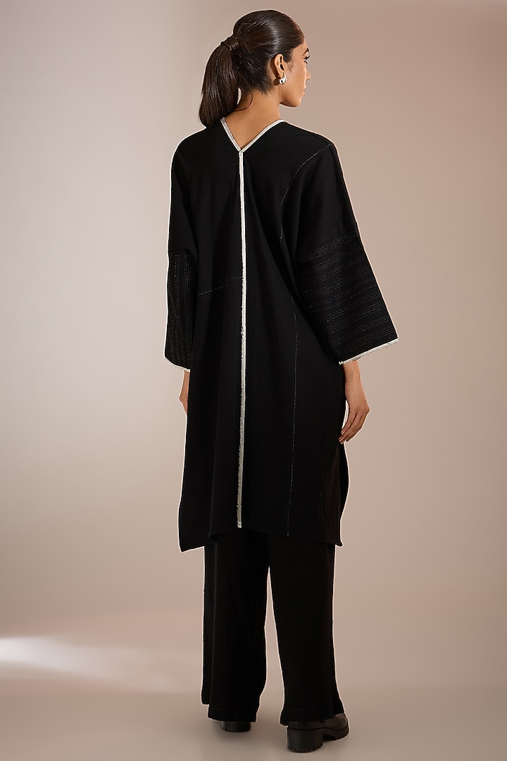 Black Handspun Handloom Denim Panelled Summer Dress by Urvashi Kaur at Pernia's Pop Up Shop
