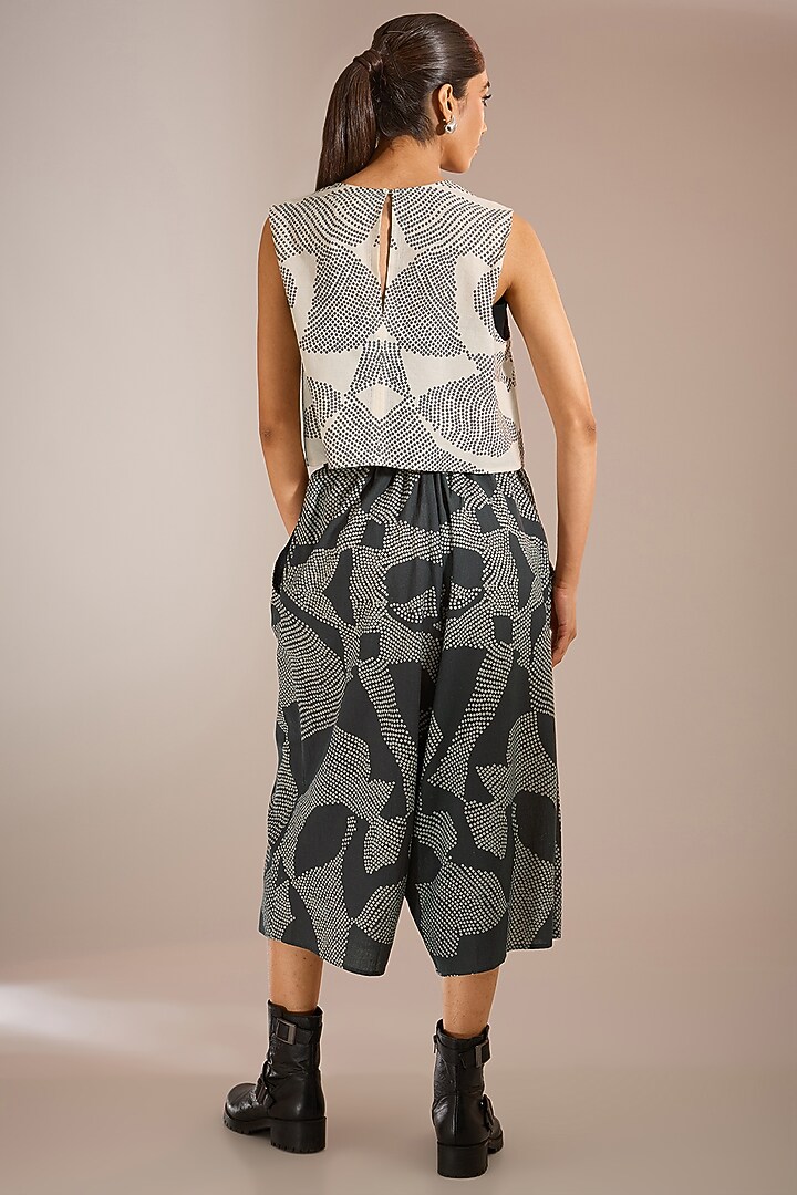 Ecru White Handloom Khadi Cotton Shibori Printed Crop Top by Urvashi Kaur at Pernia's Pop Up Shop