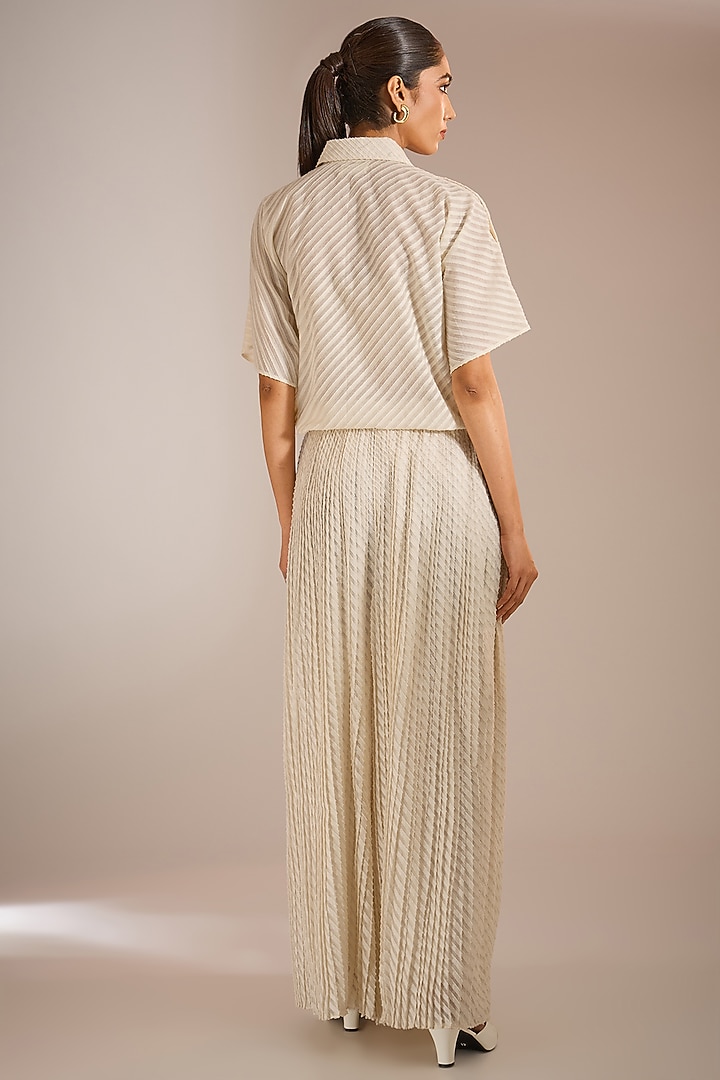 Ecru White Cotton Pleated Wide-Leg Pants by Urvashi Kaur at Pernia's Pop Up Shop