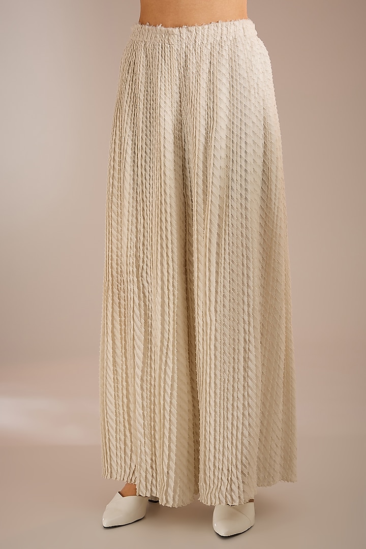 Ecru White Cotton Pleated Wide-Leg Pants by Urvashi Kaur at Pernia's Pop Up Shop