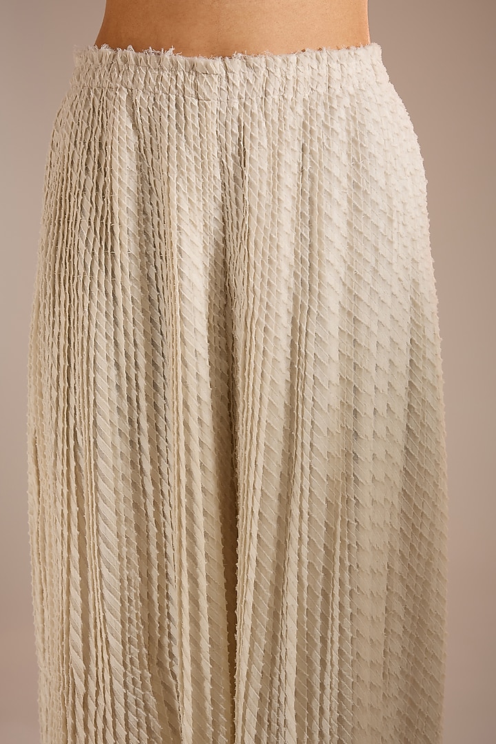 Ecru White Cotton Pleated Wide-Leg Pants by Urvashi Kaur at Pernia's Pop Up Shop