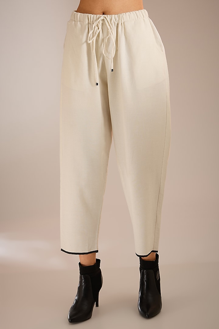 White Handloom Denim Straight Pants by Urvashi Kaur at Pernia's Pop Up Shop