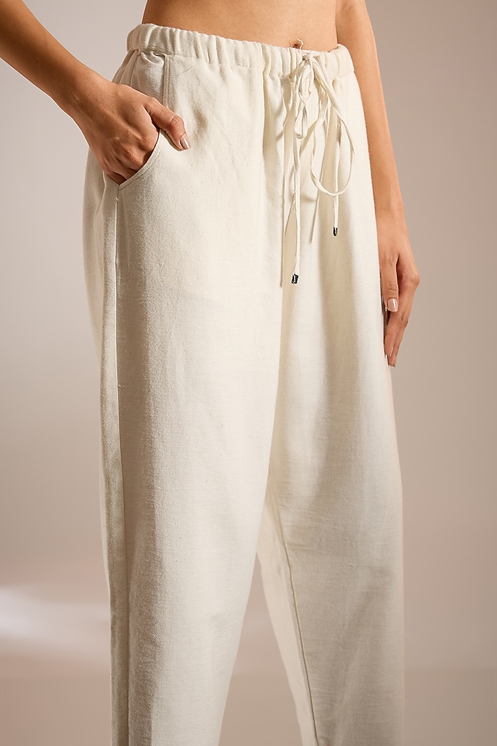 White Handloom Denim Straight Pants by Urvashi Kaur at Pernia's Pop Up Shop