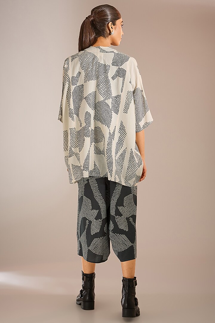 Ecru White Cotton Shibori Printed Overlay Jacket by Urvashi Kaur at Pernia's Pop Up Shop