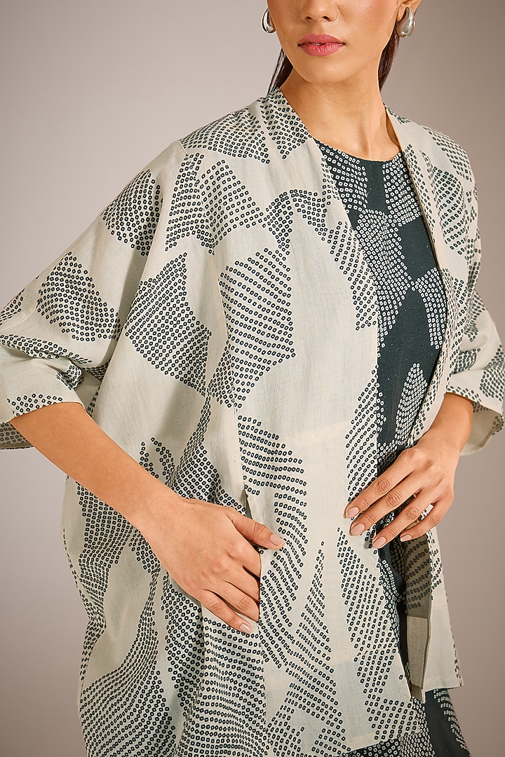 Ecru White Cotton Shibori Printed Overlay Jacket by Urvashi Kaur at Pernia's Pop Up Shop