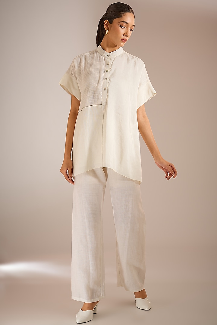 Ecru White Linen Silk A-Line Top by Urvashi Kaur at Pernia's Pop Up Shop