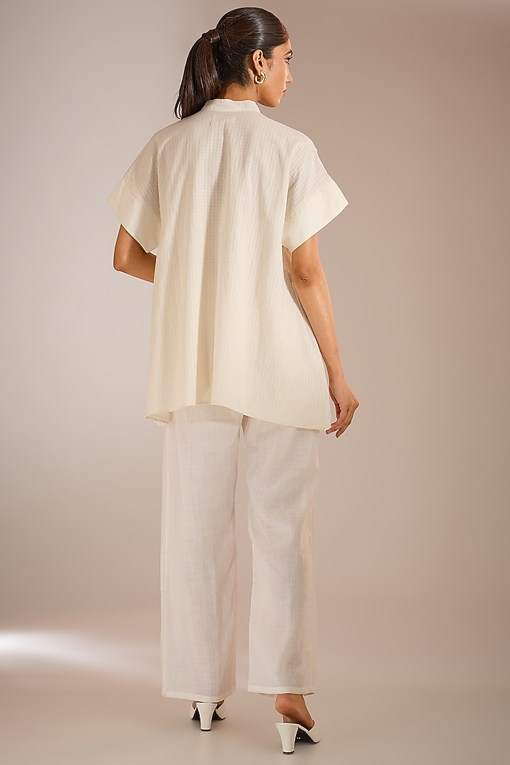 Ecru White Linen Silk A-Line Top by Urvashi Kaur at Pernia's Pop Up Shop