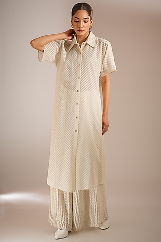 Shell White Cotton Shirt Dress by Urvashi Kaur