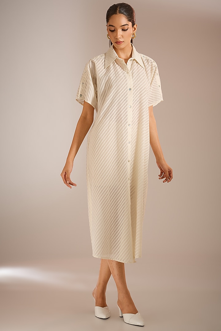 Shell White Cotton Summer Shirt Dress by Urvashi Kaur at Pernia's Pop Up Shop
