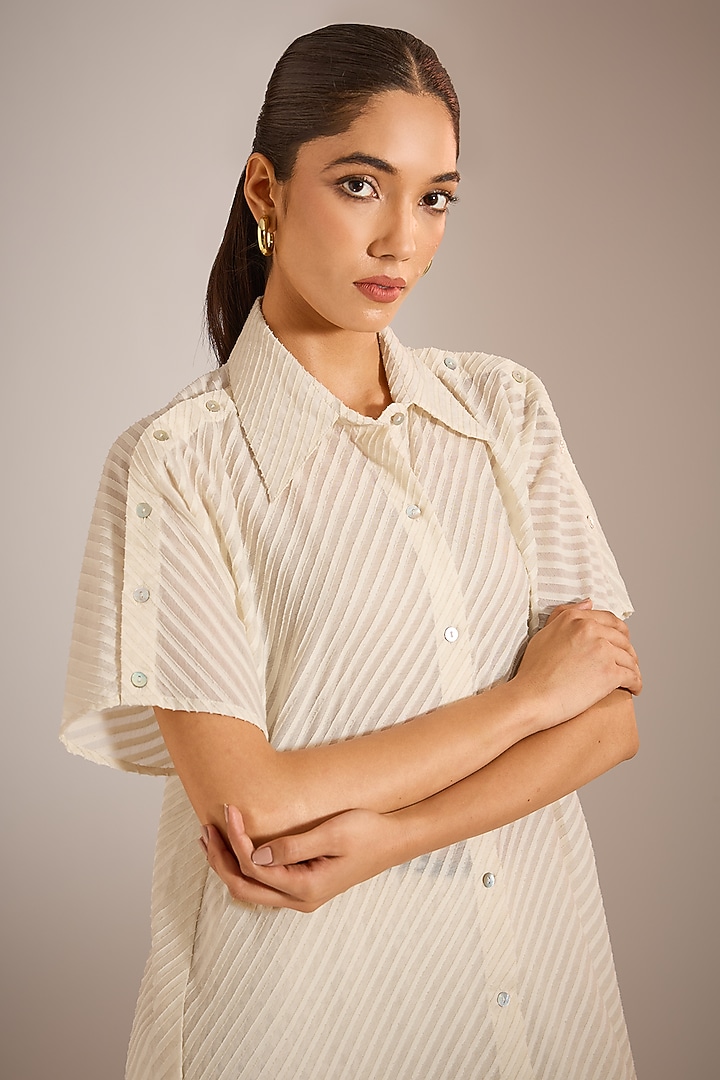 Shell White Cotton Summer Shirt Dress by Urvashi Kaur at Pernia's Pop Up Shop