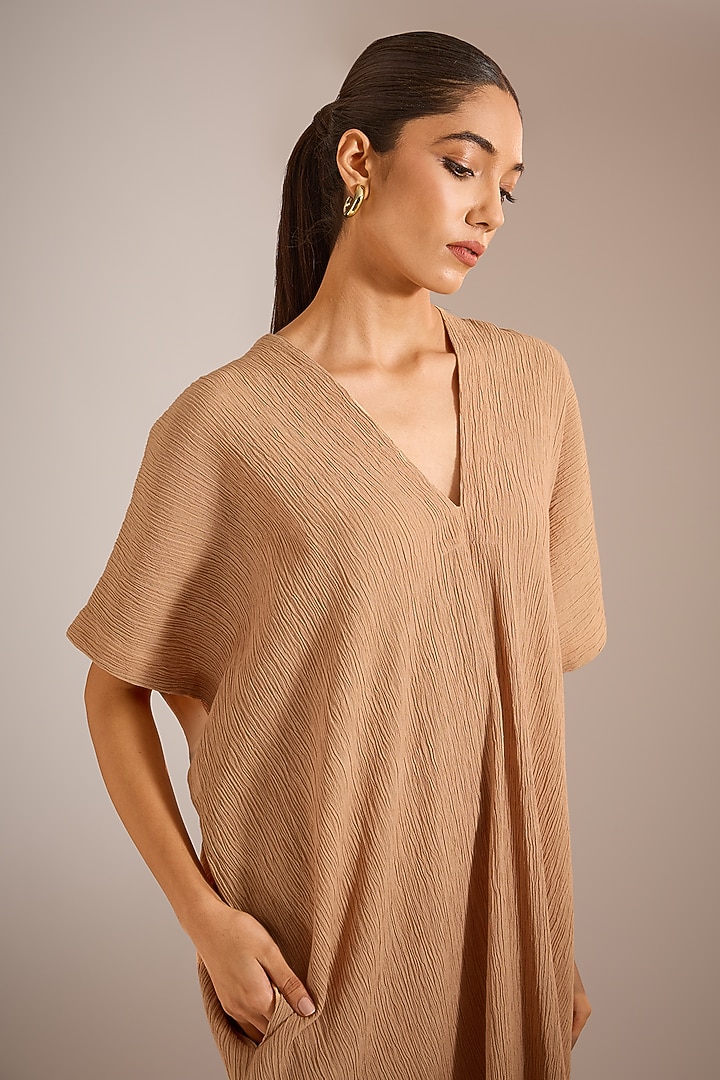 Nude Crinkle Cotton Kaftan Summer Dress by Urvashi Kaur at Pernia's Pop Up Shop