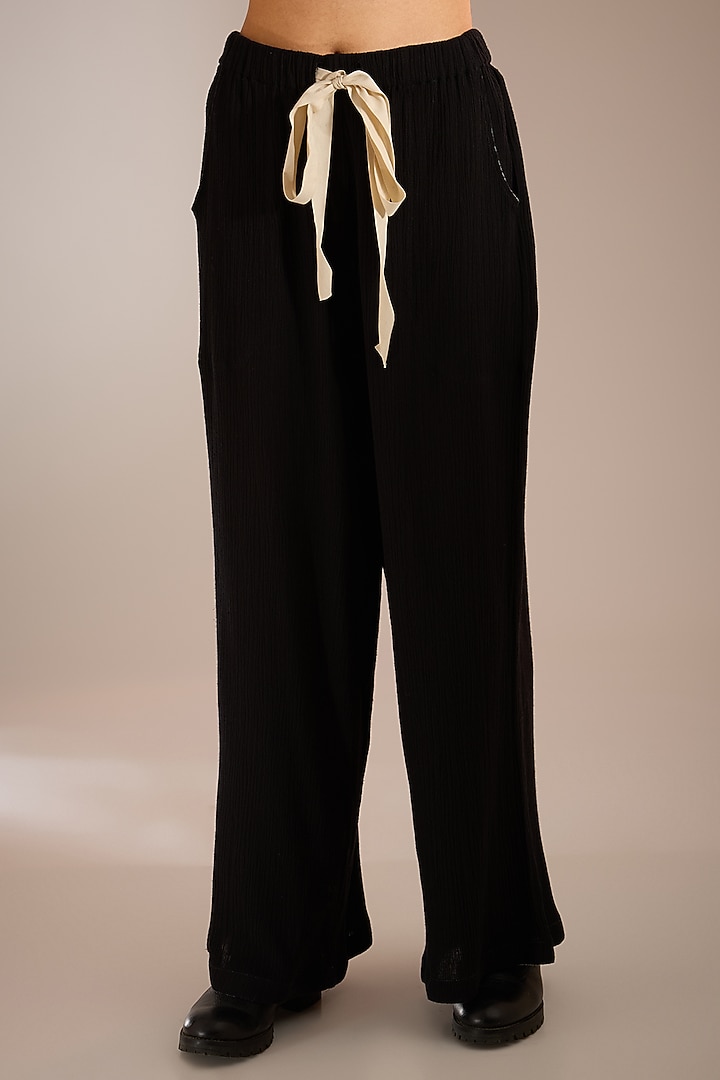 Black Crinkle Cotton Lounge Pants by Urvashi Kaur at Pernia's Pop Up Shop