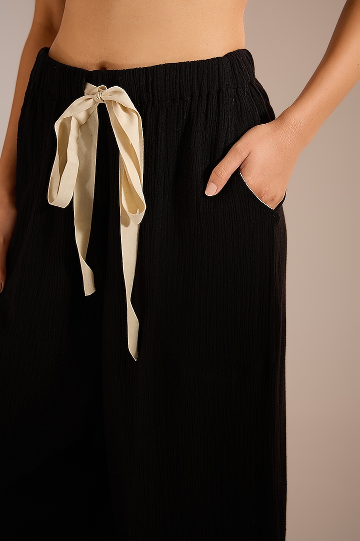 Black Crinkle Cotton Lounge Pants by Urvashi Kaur at Pernia's Pop Up Shop