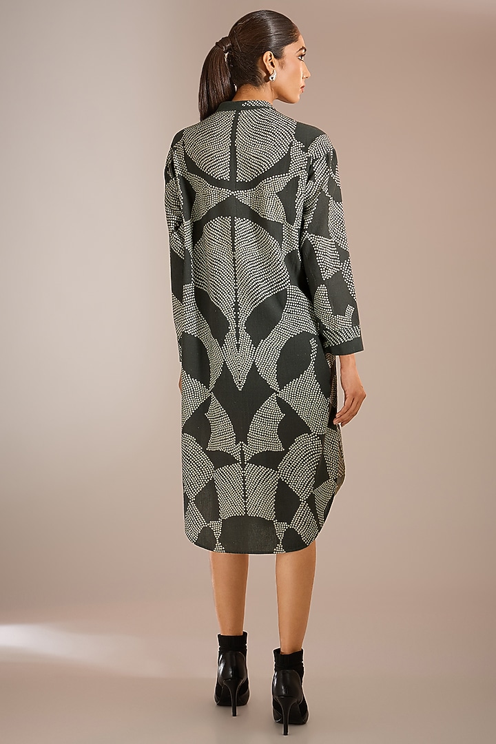 Black Cotton Shibori Printed Vacation Shirt Dress by Urvashi Kaur at Pernia's Pop Up Shop