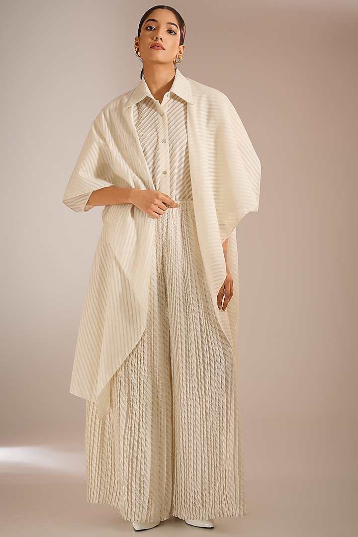 Ecru White Textured Cotton Overlay by Urvashi Kaur at Pernia's Pop Up Shop