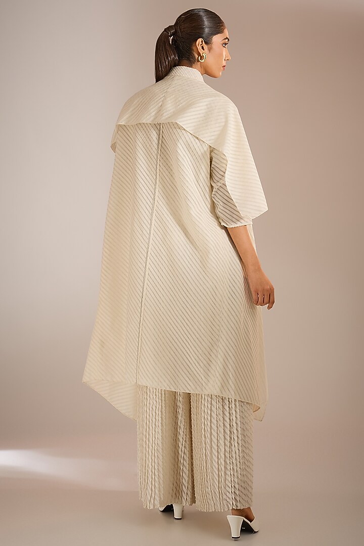 Ecru White Textured Cotton Overlay by Urvashi Kaur at Pernia's Pop Up Shop