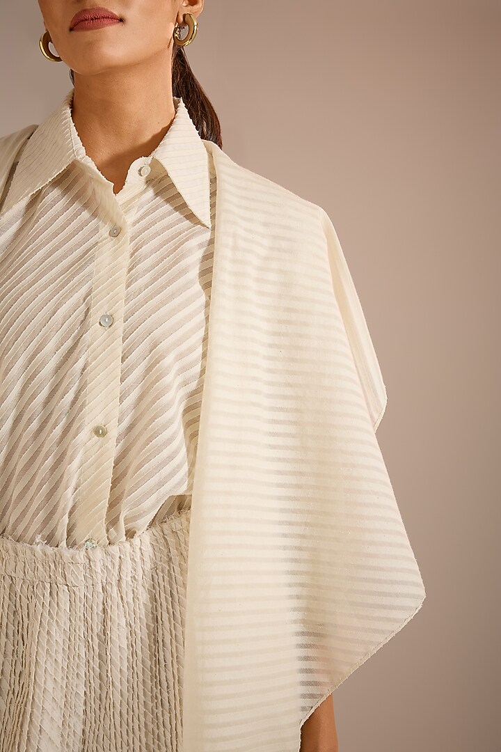 Ecru White Textured Cotton Overlay by Urvashi Kaur at Pernia's Pop Up Shop