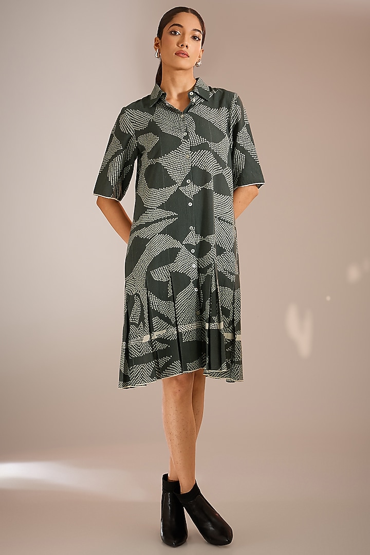 Black Handloom Cotton Khadi Shibori Printed Dress by Urvashi Kaur at Pernia's Pop Up Shop