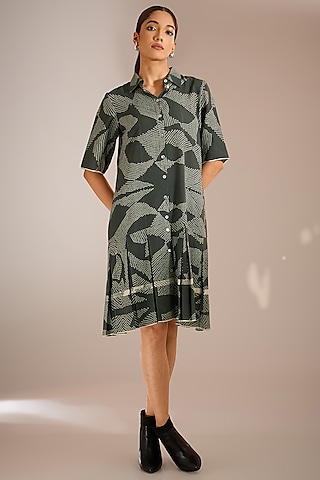 Black Handloom Cotton Khadi Shibori Printed Dress by Urvashi Kaur