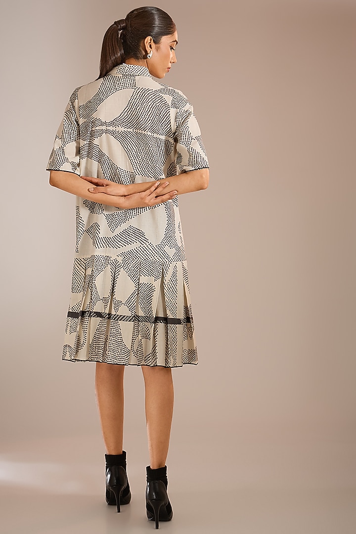 Ecru White Handloom Cotton Khadi Shibori Printed Vacation Dress by Urvashi Kaur at Pernia's Pop Up Shop