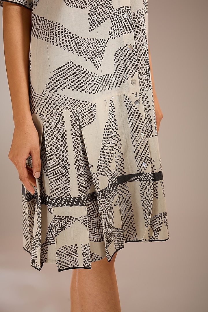 Ecru White Handloom Cotton Khadi Shibori Printed Vacation Dress by Urvashi Kaur at Pernia's Pop Up Shop