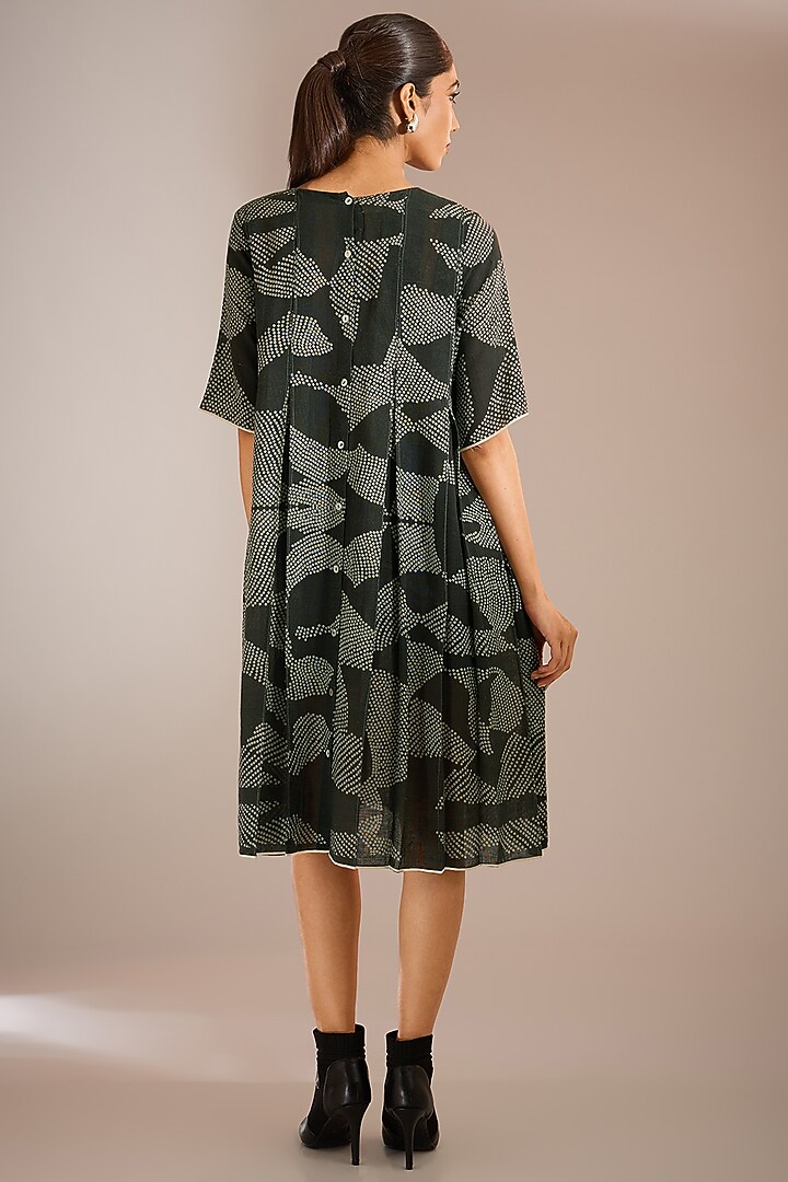 Black Handloom Cotton Khadi Shibori Printed Vacation Dress by Urvashi Kaur at Pernia's Pop Up Shop