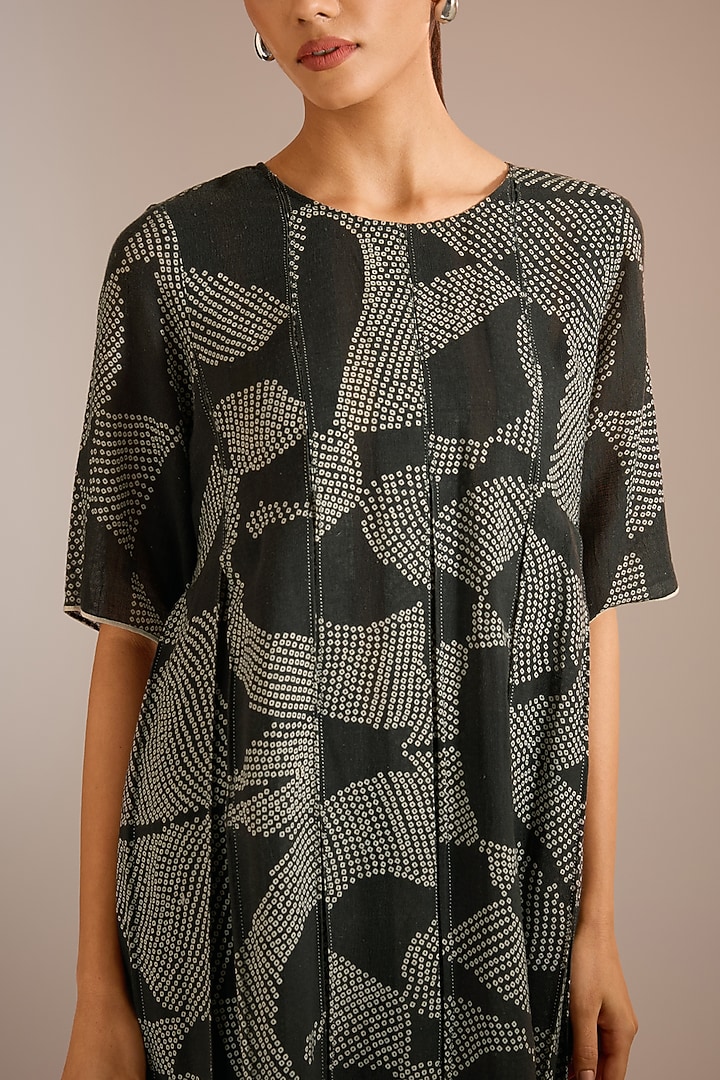 Black Handloom Cotton Khadi Shibori Printed Vacation Dress by Urvashi Kaur at Pernia's Pop Up Shop