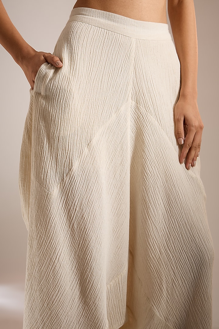 White Crinkle Cotton Pants by Urvashi Kaur at Pernia's Pop Up Shop