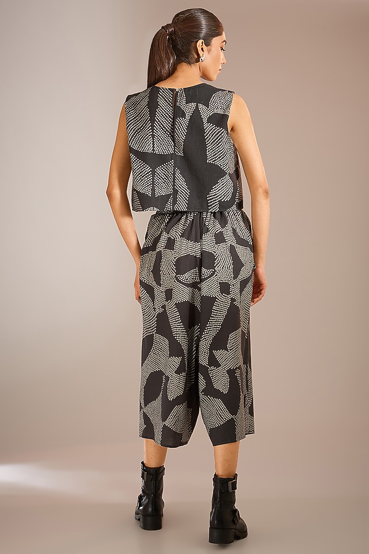 Black Handloom Khadi Cotton Shibori Printed Crop Top by Urvashi Kaur at Pernia's Pop Up Shop