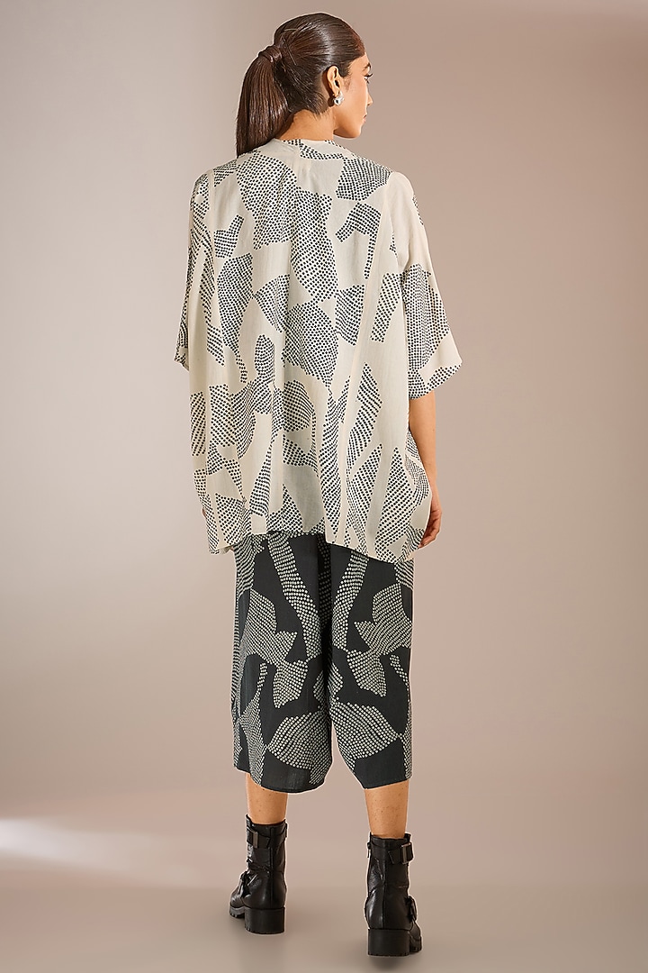 Charcoal Black Handloom Cotton Khadi Shibori Printed Crop Top by Urvashi Kaur at Pernia's Pop Up Shop
