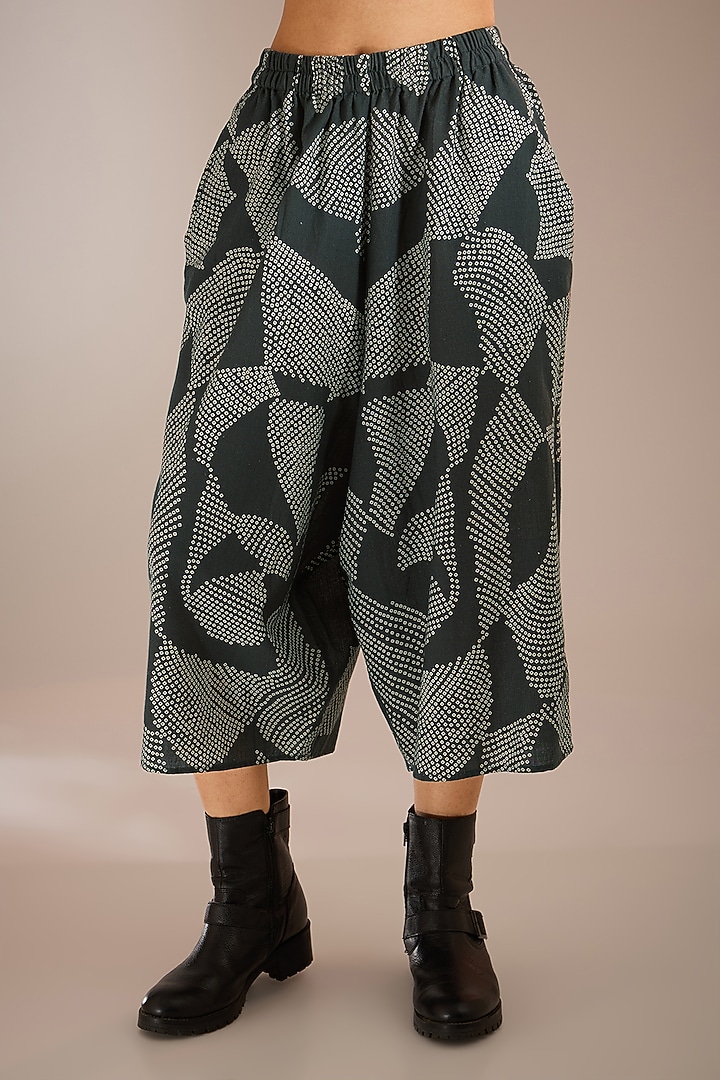 Black Handloom Cotton Khadi Shibori Printed Lounge Pants by Urvashi Kaur at Pernia's Pop Up Shop