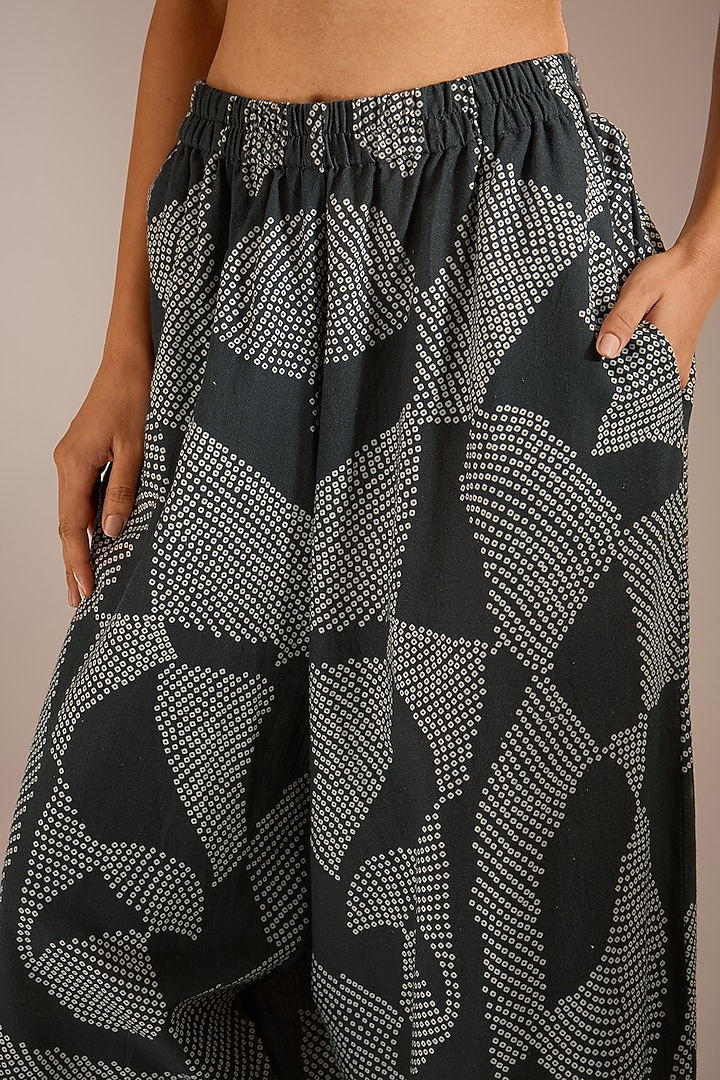 Black Handloom Cotton Khadi Shibori Printed Lounge Pants by Urvashi Kaur at Pernia's Pop Up Shop