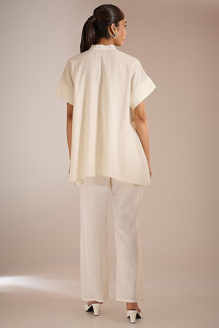 Ecru White Linen Straight Pants by Urvashi Kaur at Pernia's Pop Up Shop