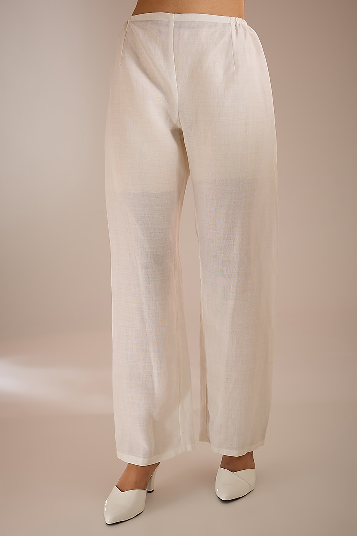 Ecru White Linen Straight Pants by Urvashi Kaur at Pernia's Pop Up Shop