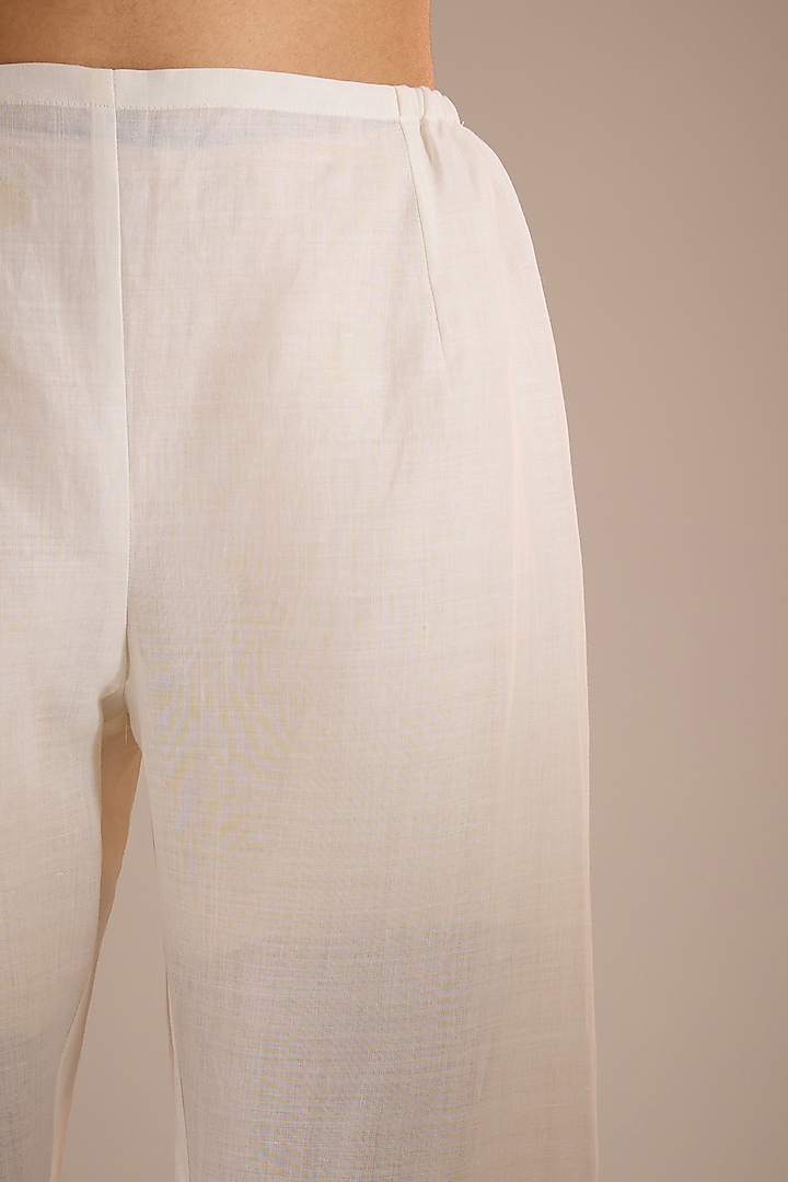 Ecru White Linen Straight Pants by Urvashi Kaur at Pernia's Pop Up Shop