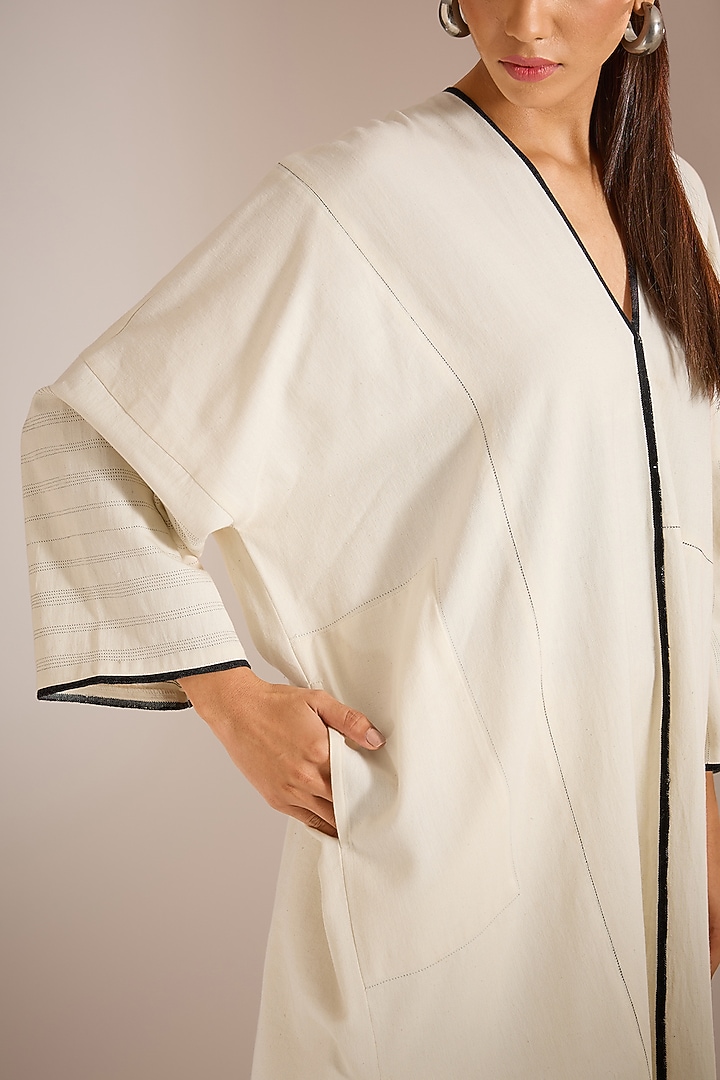 White Handloom Denim Panelled Summer Dress by Urvashi Kaur at Pernia's Pop Up Shop