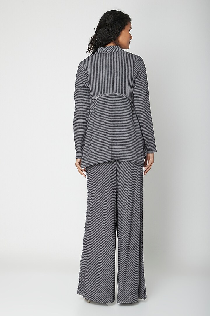 Black Printed Striped Jacket by Urvashi Kaur at Pernia's Pop Up Shop