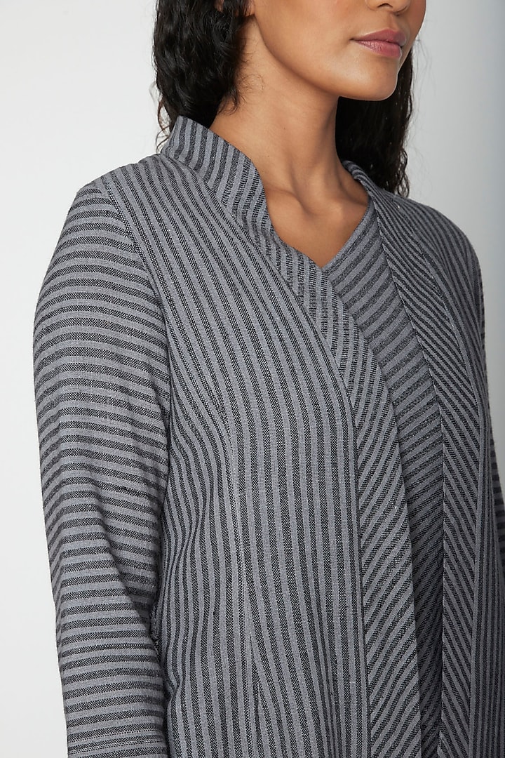 Black Printed Striped Jacket by Urvashi Kaur at Pernia's Pop Up Shop
