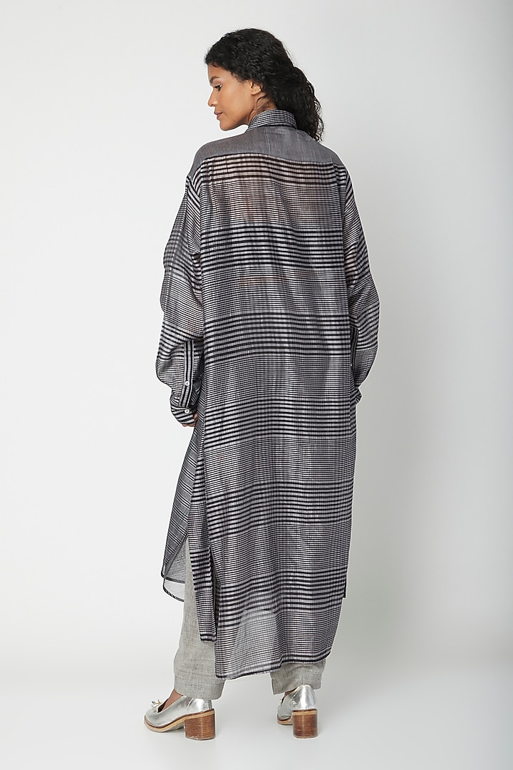 Grey Printed Shirt With Pockets by Urvashi Kaur at Pernia's Pop Up Shop