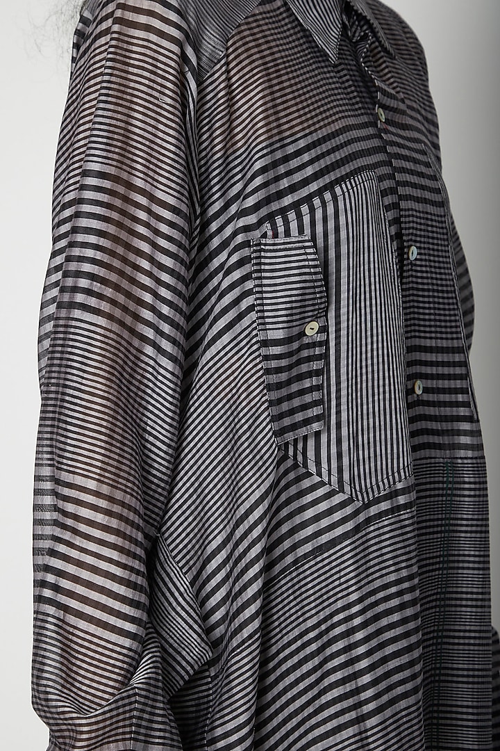 Grey Printed Shirt With Pockets by Urvashi Kaur at Pernia's Pop Up Shop