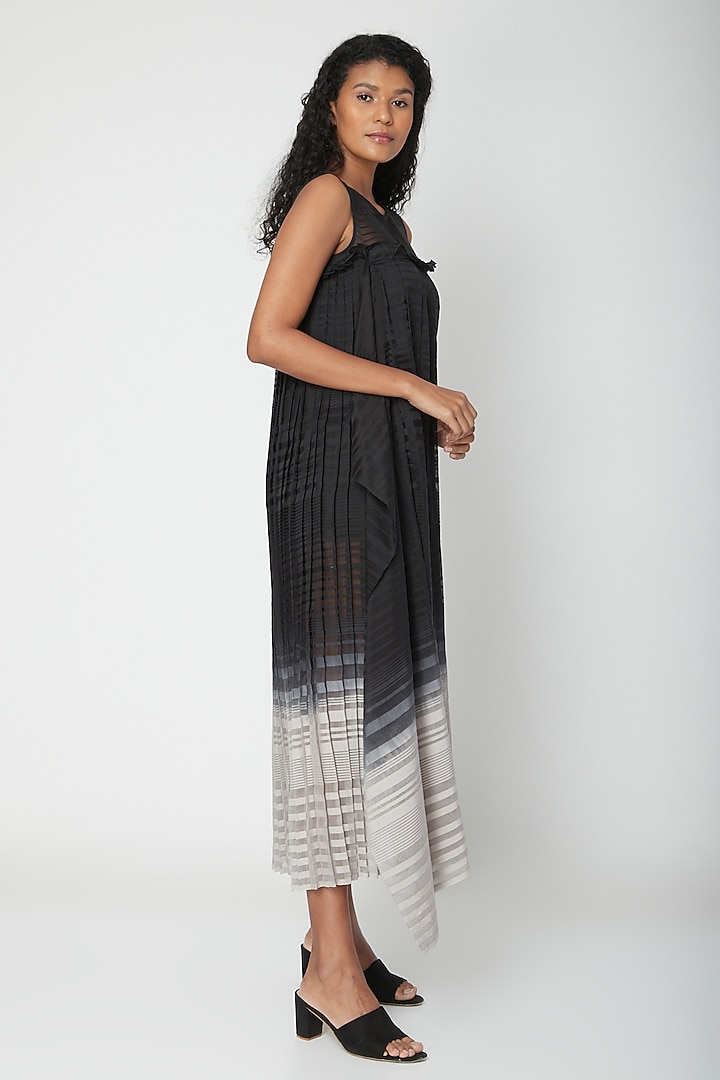 Black Ombre Pleated Vacation Dress by Urvashi Kaur at Pernia's Pop Up Shop