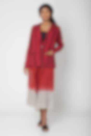 Red Printed Cotton Jacket by Urvashi Kaur