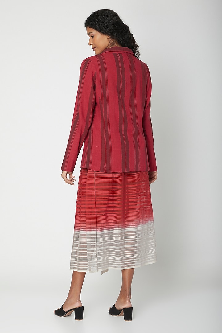Red Printed Cotton Jacket by Urvashi Kaur at Pernia's Pop Up Shop