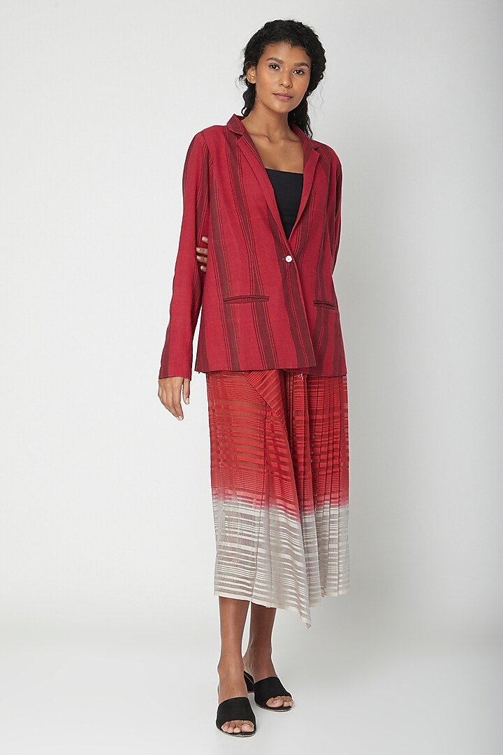 Red Printed Cotton Jacket by Urvashi Kaur at Pernia's Pop Up Shop