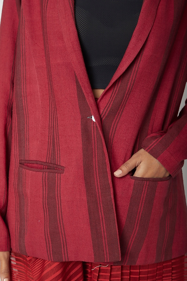 Red Printed Cotton Jacket by Urvashi Kaur at Pernia's Pop Up Shop