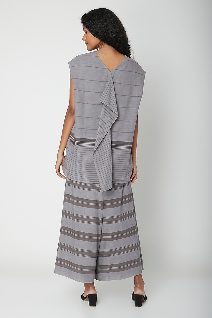 Grey Printed Cotton Pants by Urvashi Kaur at Pernia's Pop Up Shop