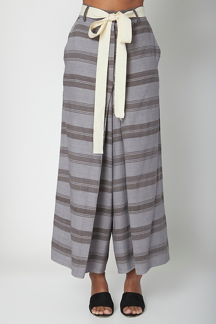 Grey Printed Cotton Pants by Urvashi Kaur at Pernia's Pop Up Shop