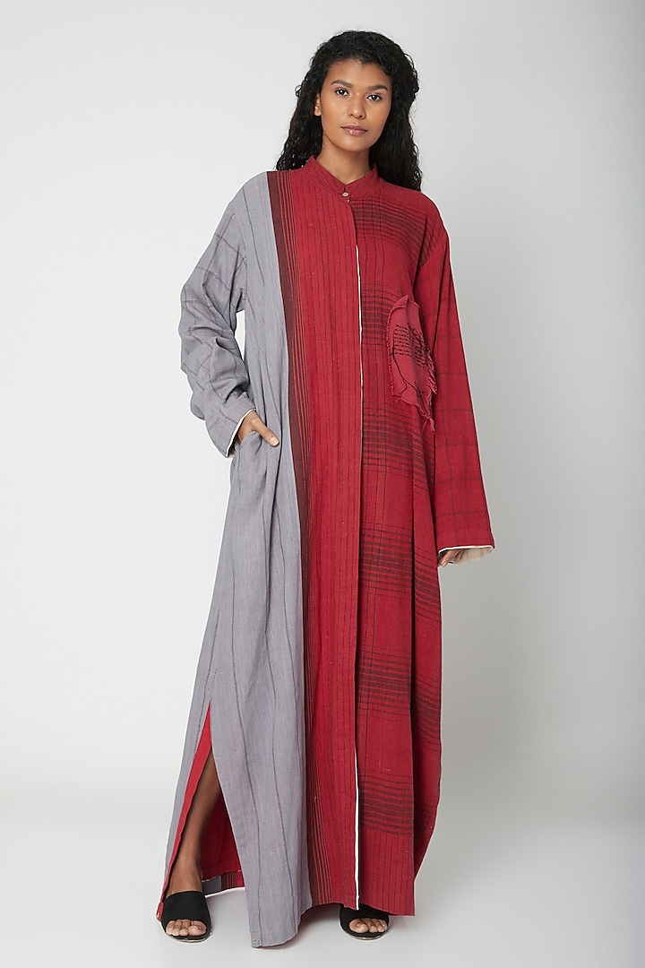 Red Hand Woven Dress by Urvashi Kaur