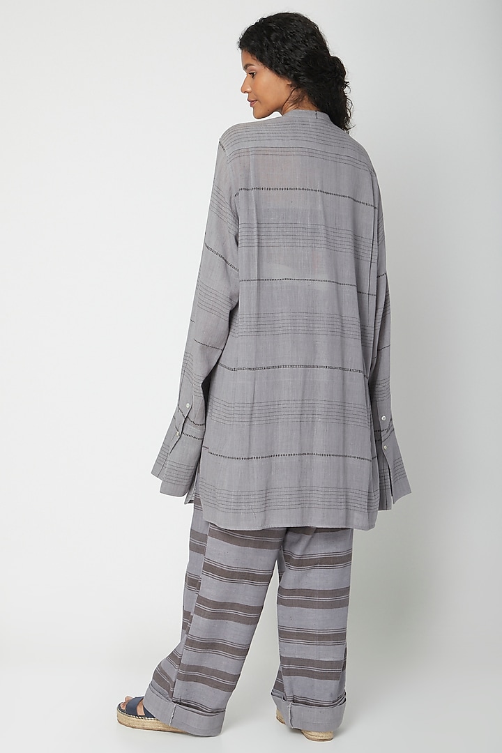 Grey Striped Printed Shirt by Urvashi Kaur at Pernia's Pop Up Shop